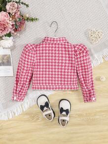 SHEIN Baby Girl Houndstooth Print Flap Detail Puff Sleeve Jacket - Multicolor - View 2