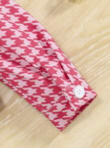 SHEIN Baby Girl Houndstooth Print Flap Detail Puff Sleeve Jacket - Multicolor - View 3