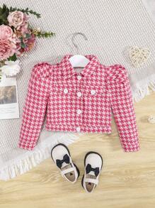 SHEIN Baby Girl Houndstooth Print Flap Detail Puff Sleeve Jacket - Multicolor - View 4