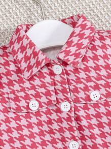 SHEIN Baby Girl Houndstooth Print Flap Detail Puff Sleeve Jacket - Multicolor - View 5