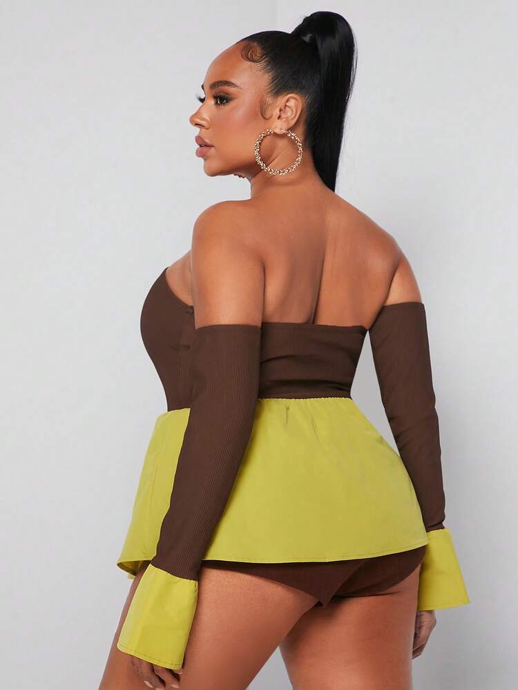 Plus Off Shoulder Flare Sleeve Top