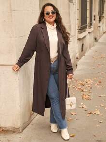 SHEIN Frenchy Plus Lapel Neck Double Breasted Belted Trench Coat In Fall/Winter