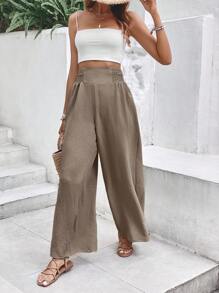 SHEIN Frenchy 素色闊腿褲 - 咖啡棕 - 查看 1