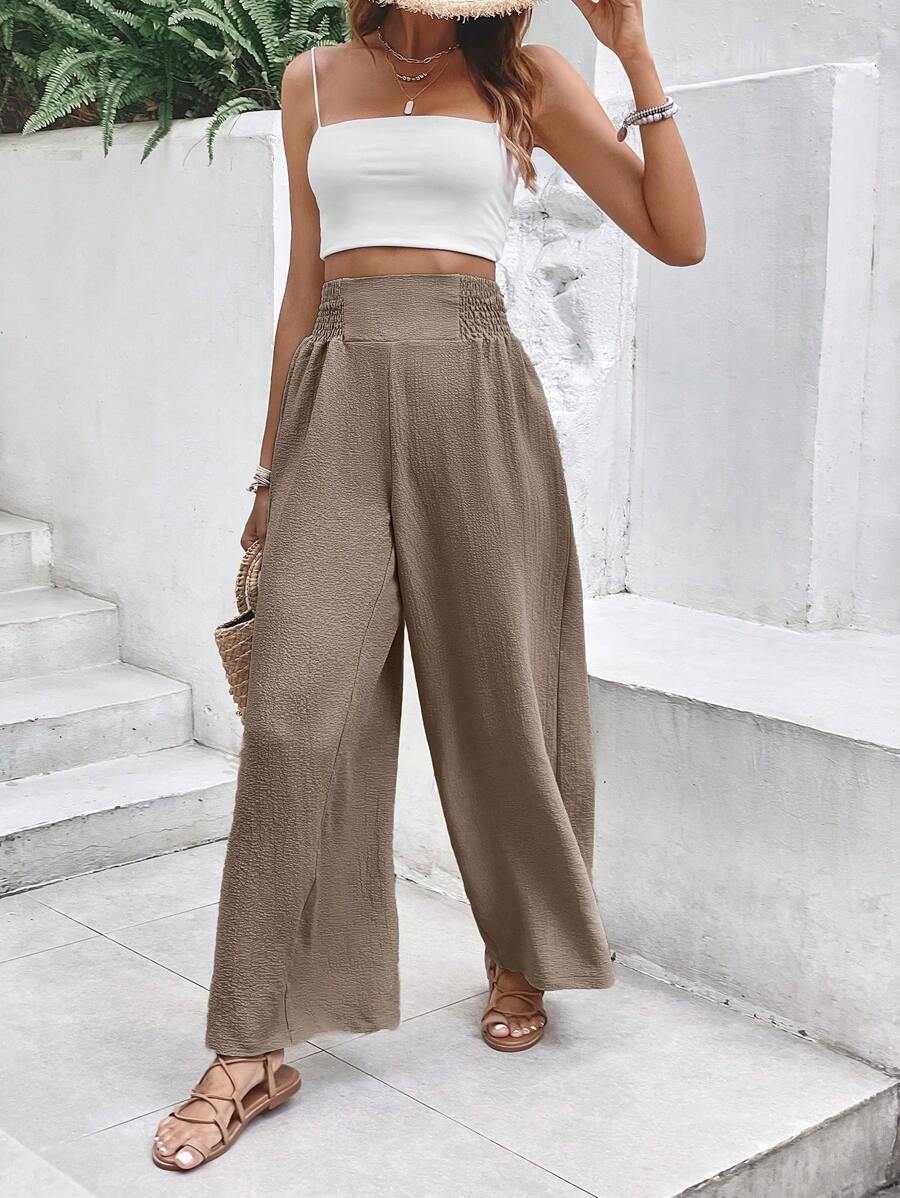 SHEIN Frenchy 素色闊腿褲 - 咖啡棕 - 查看 1