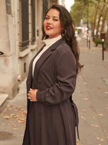SHEIN Frenchy Plus Lapel Neck Double Breasted Belted Trench Coat In Fall/Winter