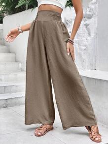 SHEIN Frenchy 素色闊腿褲 - 咖啡棕 - 查看 3