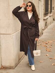 SHEIN Frenchy Plus Lapel Neck Double Breasted Belted Trench Coat In Fall/Winter