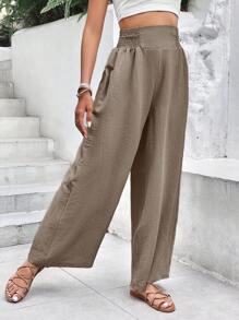 SHEIN Frenchy 素色闊腿褲 - 咖啡棕 - 查看 4