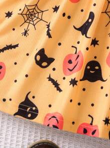 SHEIN 女小童黃色萬聖節圖案長袖A字洋裝適合春天,秋天和冬天 - 彩色 - 查看 3