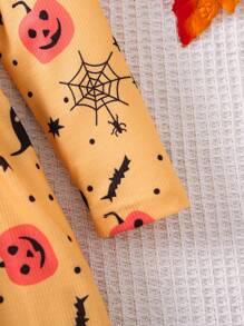 SHEIN 女小童黃色萬聖節圖案長袖A字洋裝適合春天,秋天和冬天 - 彩色 - 查看 5