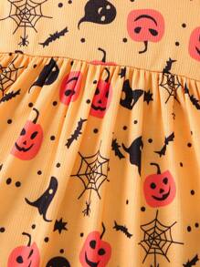 SHEIN 女小童黃色萬聖節圖案長袖A字洋裝適合春天,秋天和冬天 - 彩色 - 查看 6