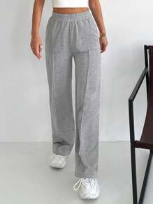 Cottnline Pantalon de jogging à taille élastique unicolore