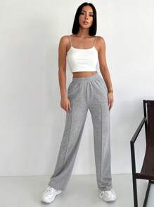 Cottnline Pantalon de jogging à taille élastique unicolore