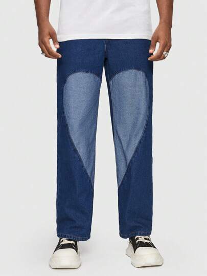 Street Life Jeans Pour Homme À Jambe Droite Avec Cœur En Blocs De Couleur