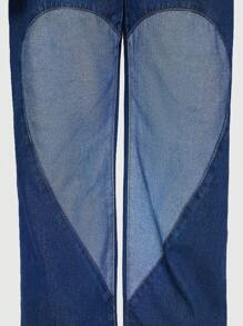 ROMWE MEN Street Life Men Colorblock Heart  Straight Leg Jeans - Dark Wash - View 6