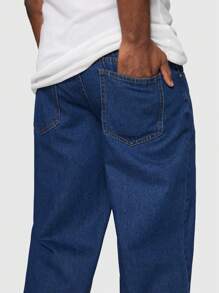 ROMWE MEN Street Life Men Colorblock Heart  Straight Leg Jeans - Dark Wash - View 7