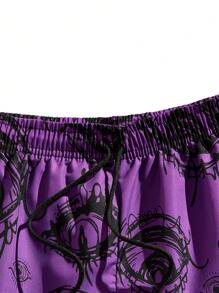ROMWE MEN Goth Men Eye Print Drawstring Waist Shorts - Purple - View 4
