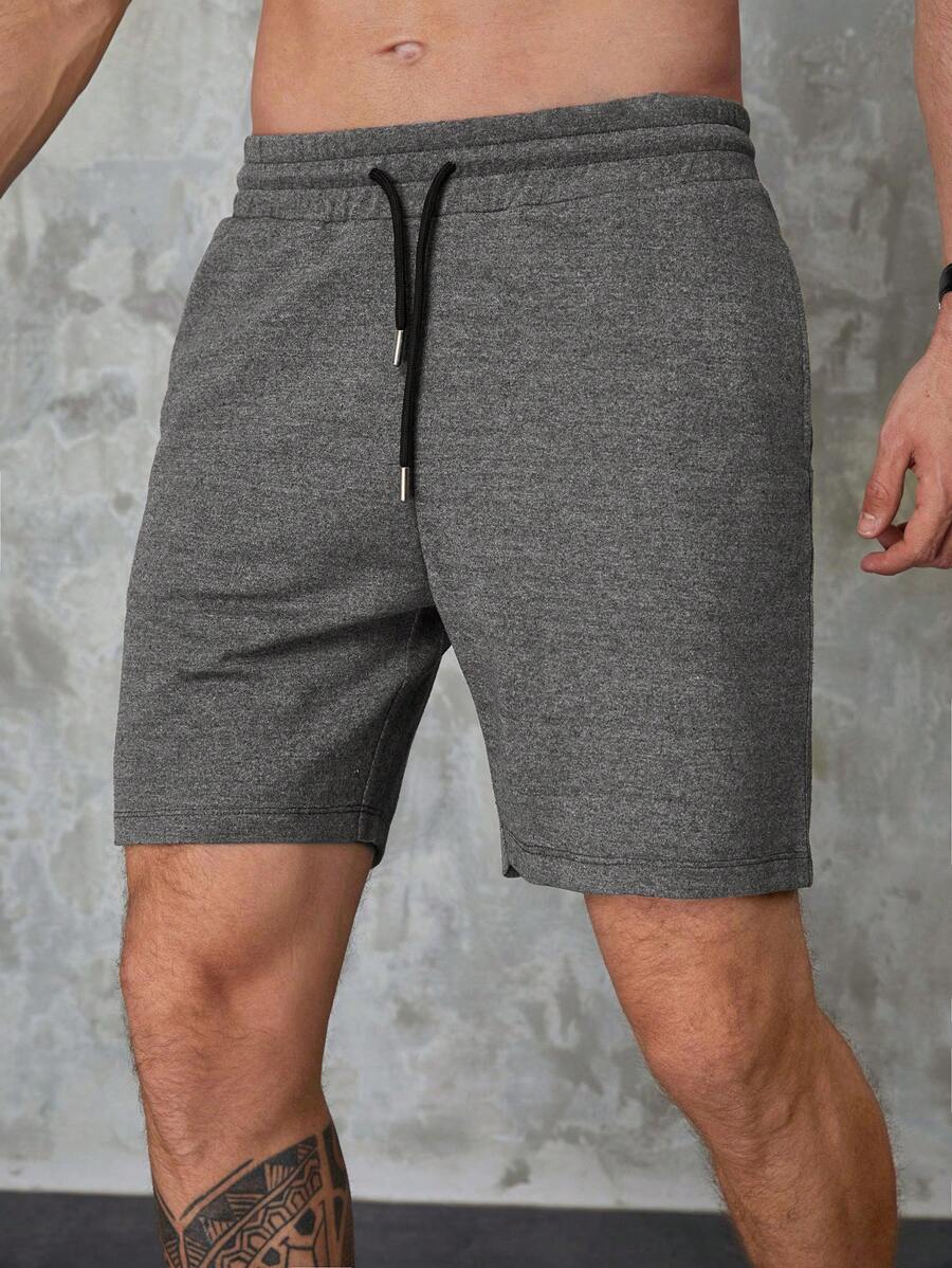 RueChic Men Drawstring Waist Shorts - Dark Grey - View 1