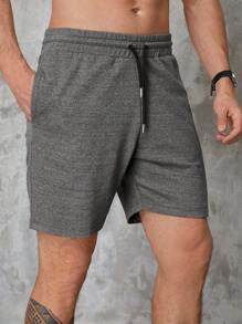 RueChic Men Drawstring Waist Shorts - Dark Grey - View 3