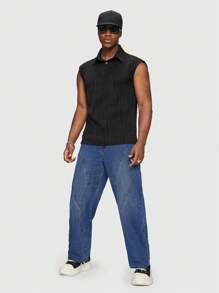 ROMWE MEN Guys Slant Pocket Straight Leg Jeans - Dark Wash - View 2