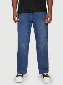 ROMWE MEN Guys Slant Pocket Straight Leg Jeans - Dark Wash - View 4