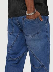 ROMWE MEN Guys Slant Pocket Straight Leg Jeans - Dark Wash - View 5