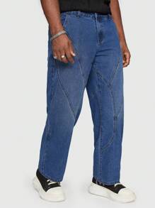 ROMWE MEN Guys Slant Pocket Straight Leg Jeans - Dark Wash - View 6