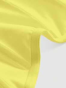 SHEIN MOD 素色褶邊頭巾下擺網紗抹胸上衣 - 黃色 - 查看 4