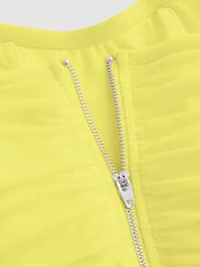 SHEIN MOD 素色褶邊頭巾下擺網紗抹胸上衣 - 黃色 - 查看 5