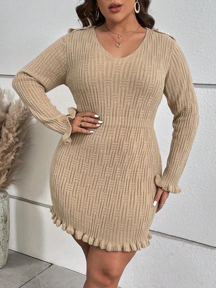 Plus Frill Trim Sweater Dress Without Belt