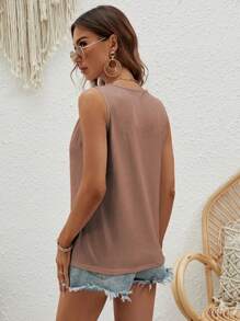 SHEIN LUNE Keyhole Neckline Tank Top - Dusty Pink - View 2