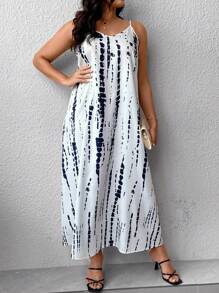 SHEIN LUNE Plus Tie Dye Cami Dress - Blue and White - View 4