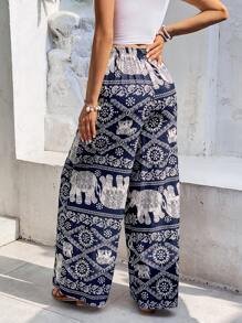 SHEIN Frenchy In hình con voi Quần ống rộng - Màu xanh hải quân - Xem 2