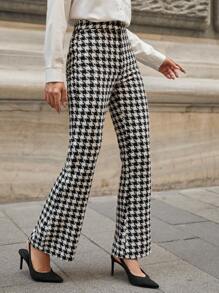 RueChic Houndstooth Print Flare Leg Suit Pants - Black and White - View 1