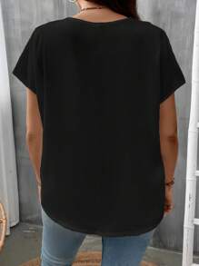 SHEIN LUNE Plus Solid Batwing Sleeve Blouse - Black - View 2