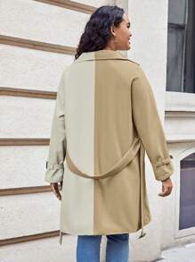 SHEIN LUNE 大碼雙色西裝領腰帶風衣外套 - 彩色 - 查看 2