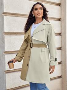 SHEIN LUNE 大碼雙色西裝領腰帶風衣外套 - 彩色 - 查看 3