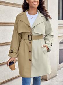 SHEIN LUNE 大碼雙色西裝領腰帶風衣外套 - 彩色 - 查看 4