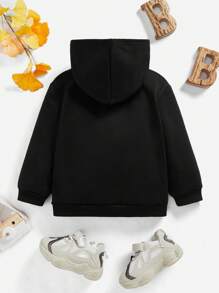 SHEIN 适合秋冬季的休闲卡通图案男童卫衣 - 黑色 - 查看 2