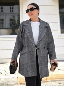 RueChic Plus Lapel Neck Double Button Overcoat - Black - View 1