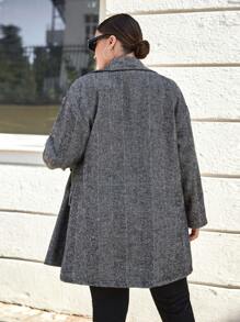 RueChic Plus Lapel Neck Double Button Overcoat - Black - View 2