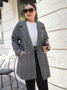 RueChic Plus Lapel Neck Double Button Overcoat - Black - View 5