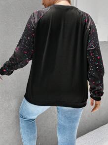 SHEIN LUNE 大碼星空圖案插肩袖運動衫 - 黑色 - 查看 2