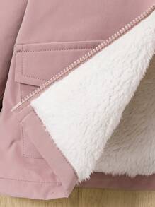 SHEIN 女嬰卡通圖案荷葉邊毛絨內襯3D耳朵設計連帽夾克 - 藕粉色 - 查看 6