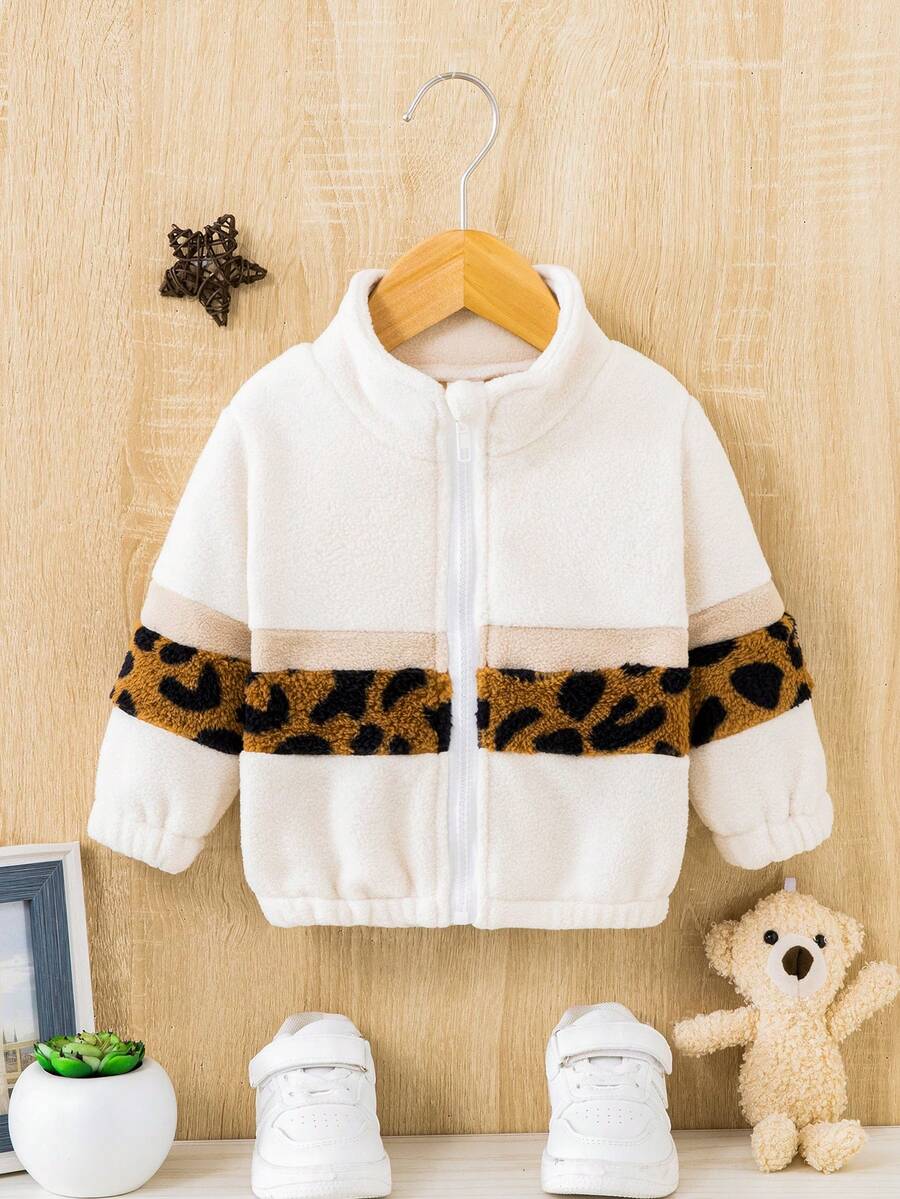 SHEIN Đứa bé gái In hoa Báo Áo khoác - trắng - Xem 1