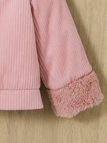 SHEIN Con trai Lỏng lẻo phù hợp Phong cách Học viện Lông cừu Vá lại Áo khoác - Hồng - Xem 3