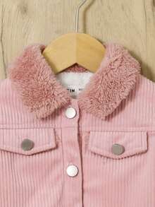 SHEIN Con trai Lỏng lẻo phù hợp Phong cách Học viện Lông cừu Vá lại Áo khoác - Hồng - Xem 5