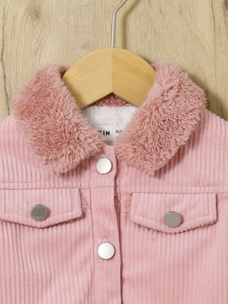 SHEIN 男童寬鬆版大學風拼接絨毛外套 - 粉色 - 查看 5