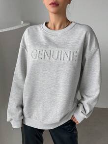 DAZY Đồ họa Chữ cái Thả vai Áo nỉ - Màu Xám nhạt - Xem 6