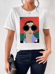 SHEIN Essnce Áo thun nữ Con số Giải trí - trắng - Xem 1